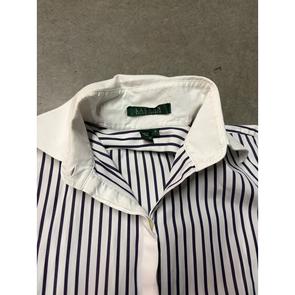 Lauren Ralph Lauren Navy White Striped Button Down Shirt Contrast Collar Cuff M - Picture 5 of 8